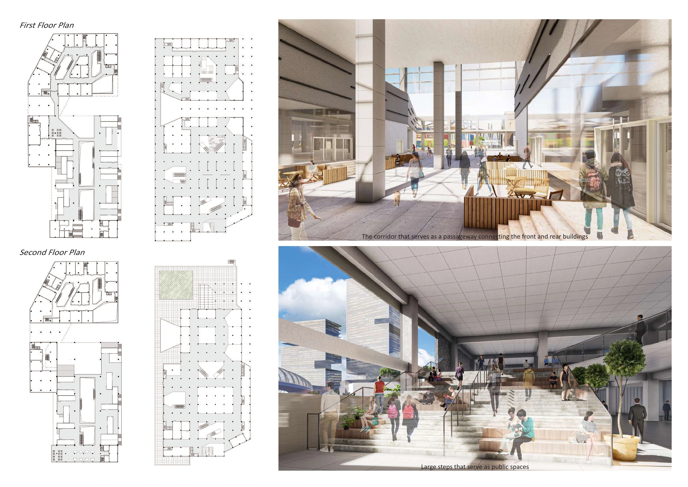 Upper-floor plans and connecting public spaces