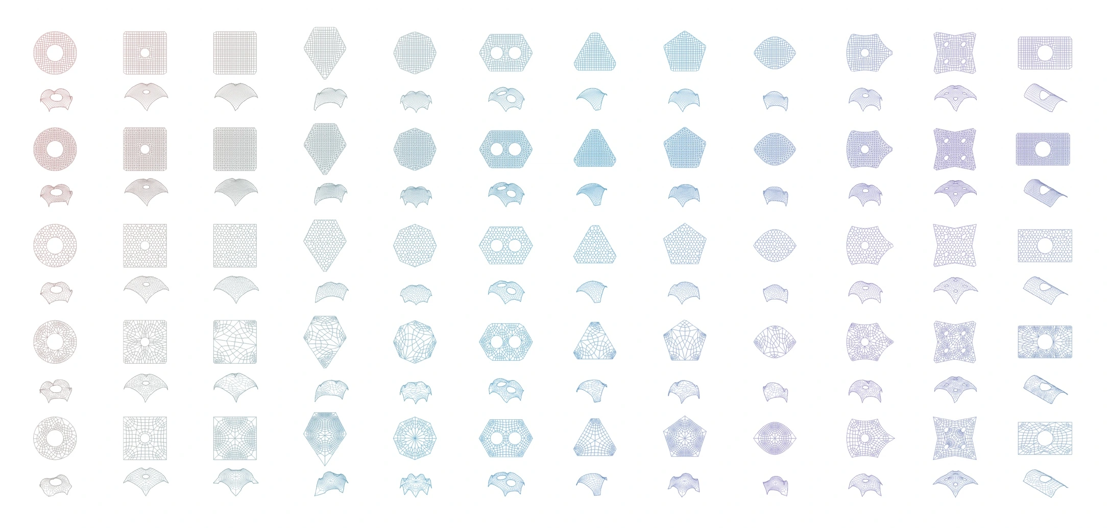 Catalogue of twelve boundary geometries across five shell topology patterns